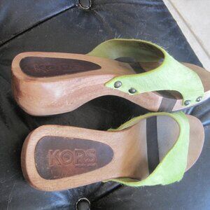 Michael Kors Lime Green Mules Wooden Clog Sandals - Size 8